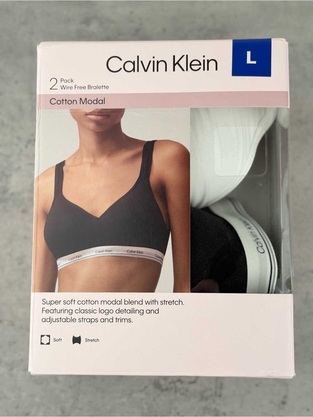 Calvin Klein Women's Cotton Modal Wire Free Bralette 2-Pack Black/White L